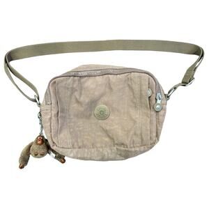 Kipling Taupe Nylon Crossbody Bag Monkey Keychain Adjustable Strap
